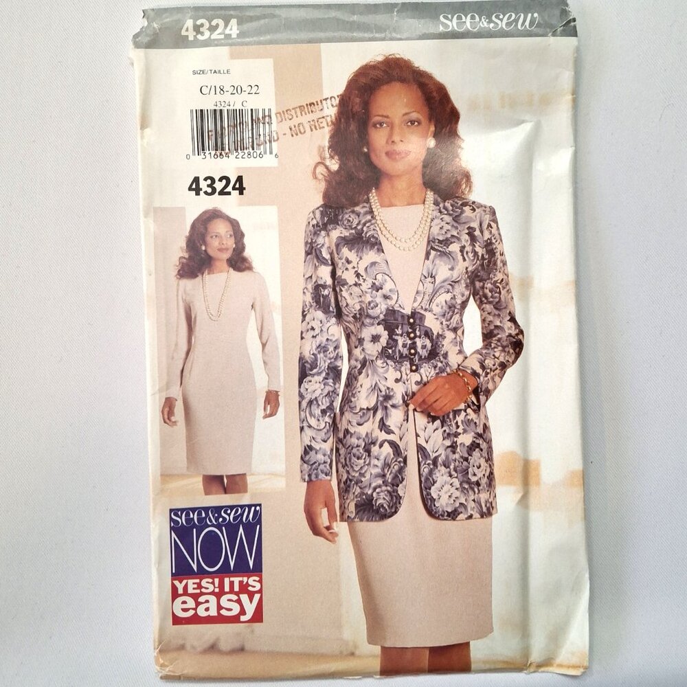 See & Sew 4324 Sz 18-22 Corporate Jacket Dress Set Pattern Uncut For Sewing